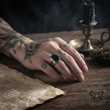Vintage Cross Pattern Oval Gem Stainless Steel Ring | Gthic.com