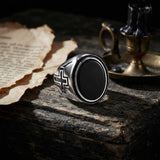 Vintage Cross Pattern Oval Gem Stainless Steel Ring | Gthic.com