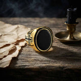 Vintage Cross Pattern Oval Gem Stainless Steel Ring
