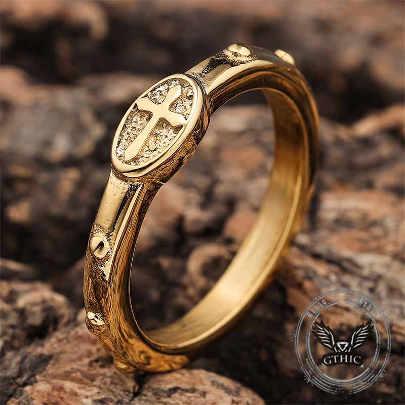 Vintage Cross Pattern Stainless Steel Christian Ring 01 | Gthic.com