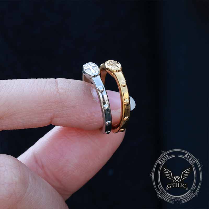 Vintage Cross Pattern Stainless Steel Christian Ring 02 | Gthic.com