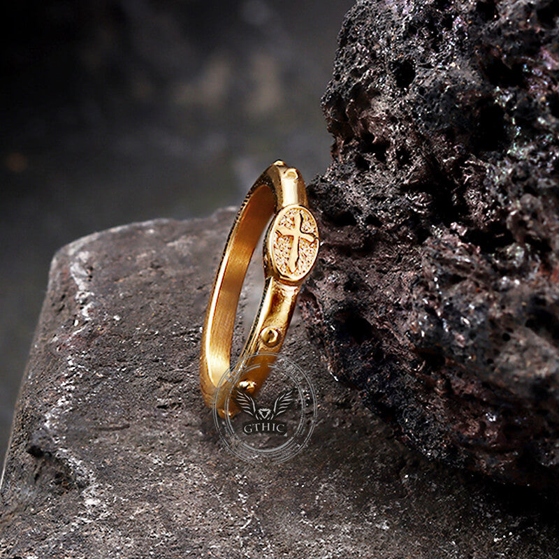 Vintage Cross Pattern Stainless Steel Christian Ring