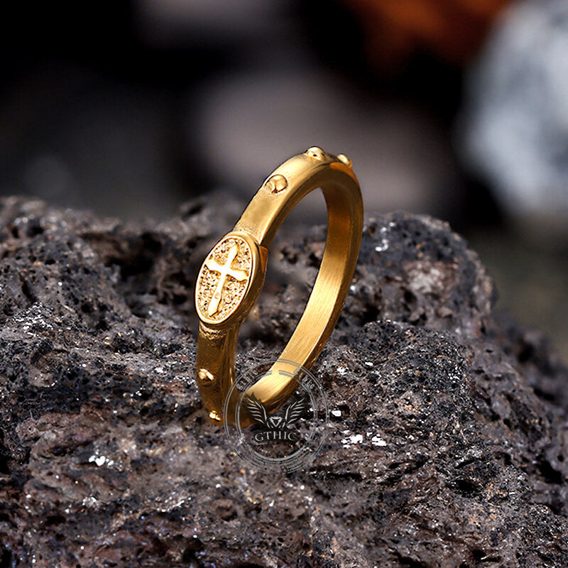 Vintage Cross Pattern Stainless Steel Christian Ring