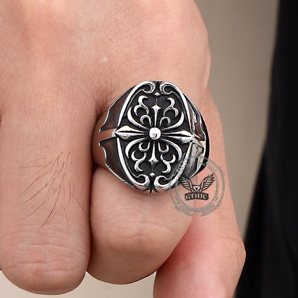 Vintage Cross Pattern Stainless Steel Punk Ring | Gthic.com
