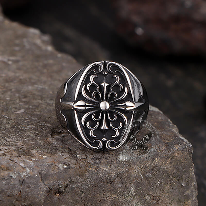 Vintage Cross Pattern Stainless Steel Punk Ring | Gthic.com
