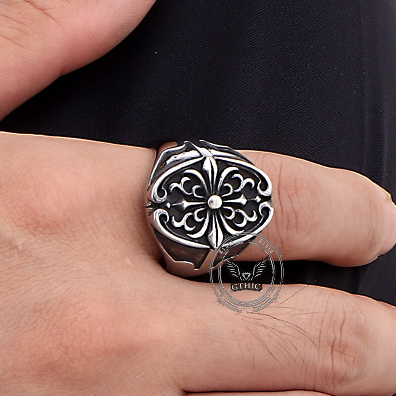 Vintage Cross Pattern Stainless Steel Punk Ring | Gthic.com