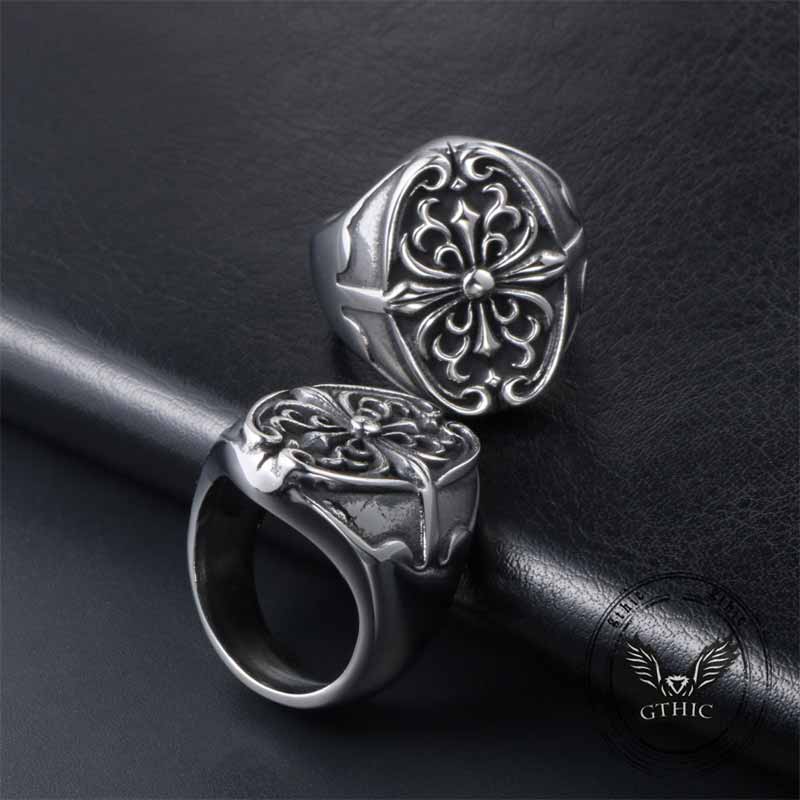 Vintage Cross Pattern Stainless Steel Punk Ring