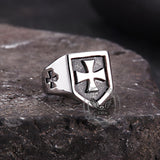 Vintage Cross Pattern Stainless Steel Shield Ring | Gthic.com