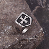 Vintage Cross Pattern Stainless Steel Shield Ring