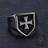Vintage Cross Pattern Stainless Steel Shield Ring