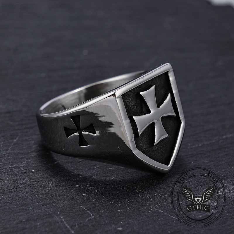 Vintage Cross Pattern Stainless Steel Shield Ring