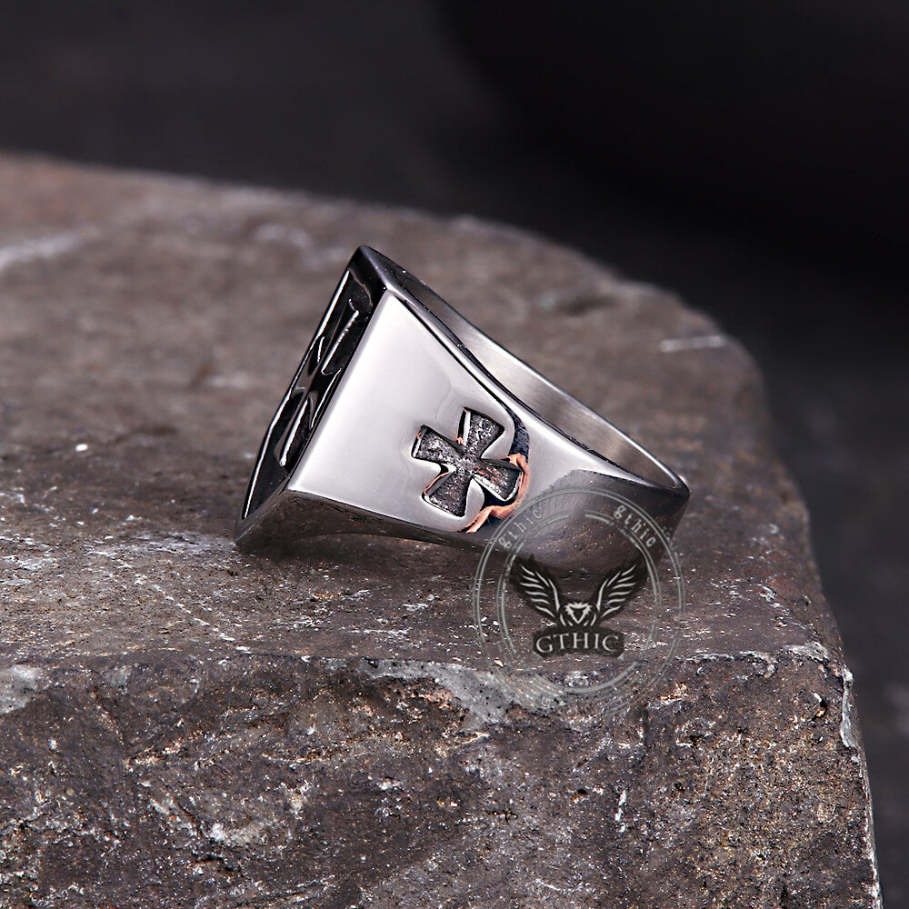 Vintage Cross Pattern Stainless Steel Shield Ring