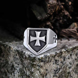 Vintage Cross Pattern Stainless Steel Shield Ring