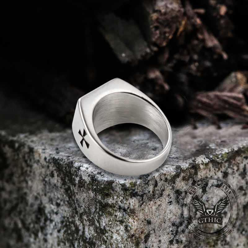 Vintage Cross Pattern Stainless Steel Shield Ring