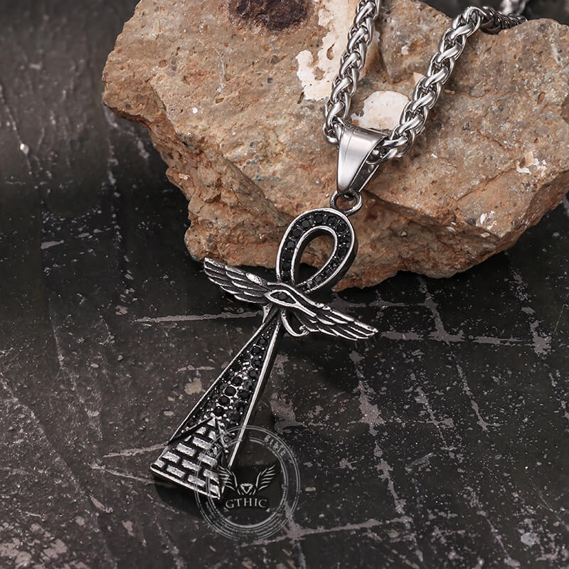Vintage Cross Pyramid Horus Eye Stainless Steel Pendant | Gthic.com