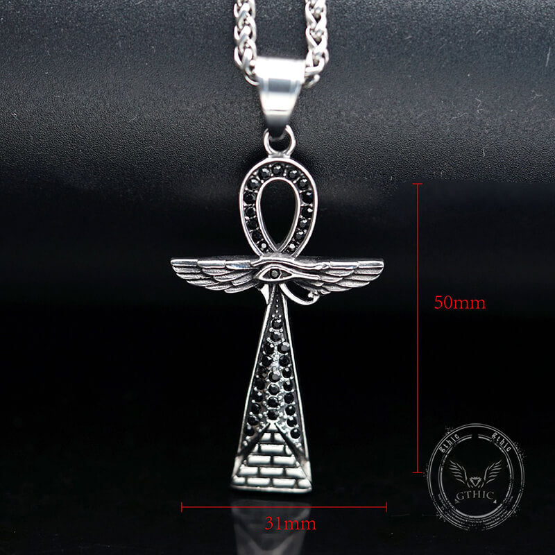 Vintage Cross Pyramid Horus Eye Stainless Steel Pendant | Gthic.com