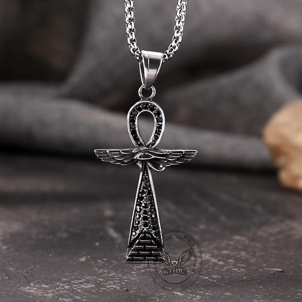 Vintage Cross Pyramid Horus Eye Stainless Steel Pendant | Gthic.com