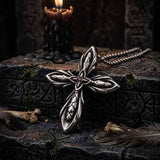 Vintage Cross Red Zircon Stainless Steel Pendant | Gthic.com