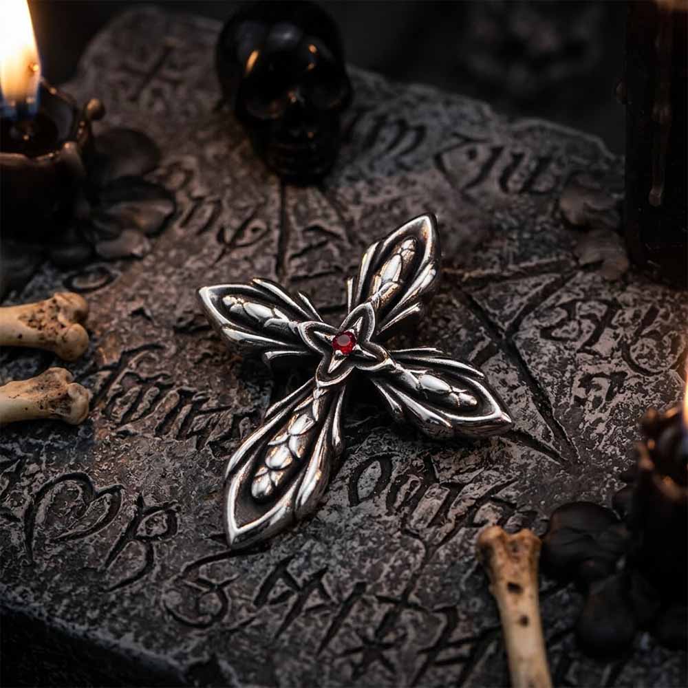 Vintage Cross Red Zircon Stainless Steel Pendant