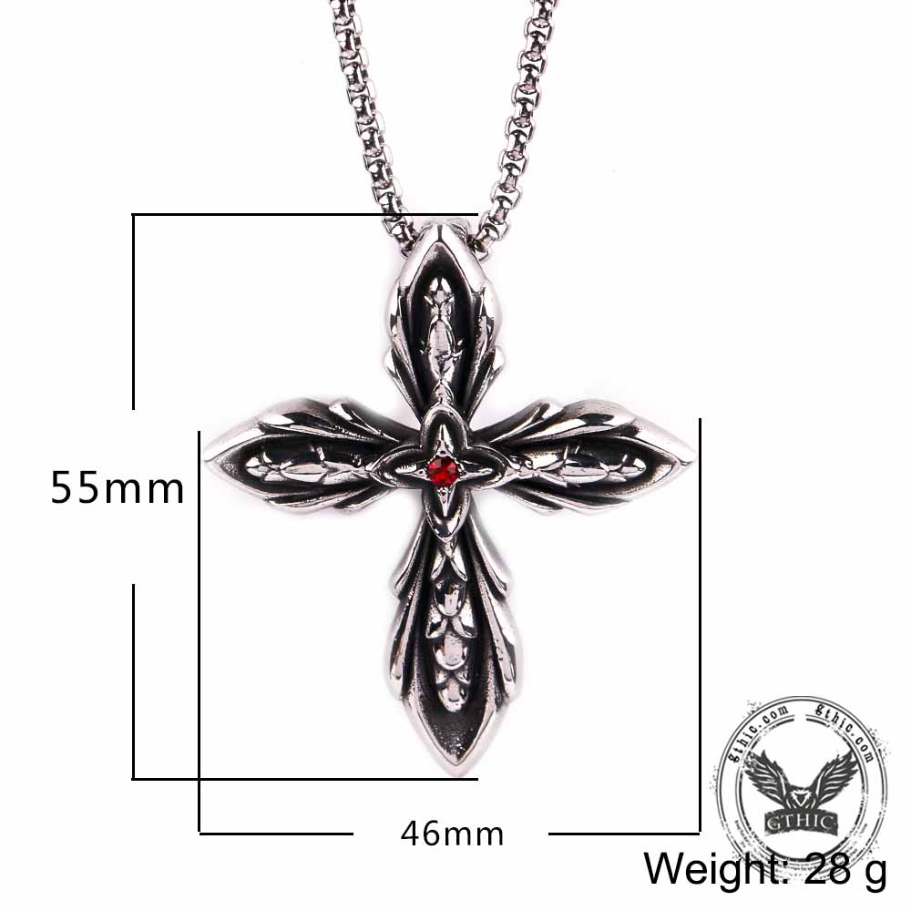 Vintage Cross Red Zircon Stainless Steel Pendant