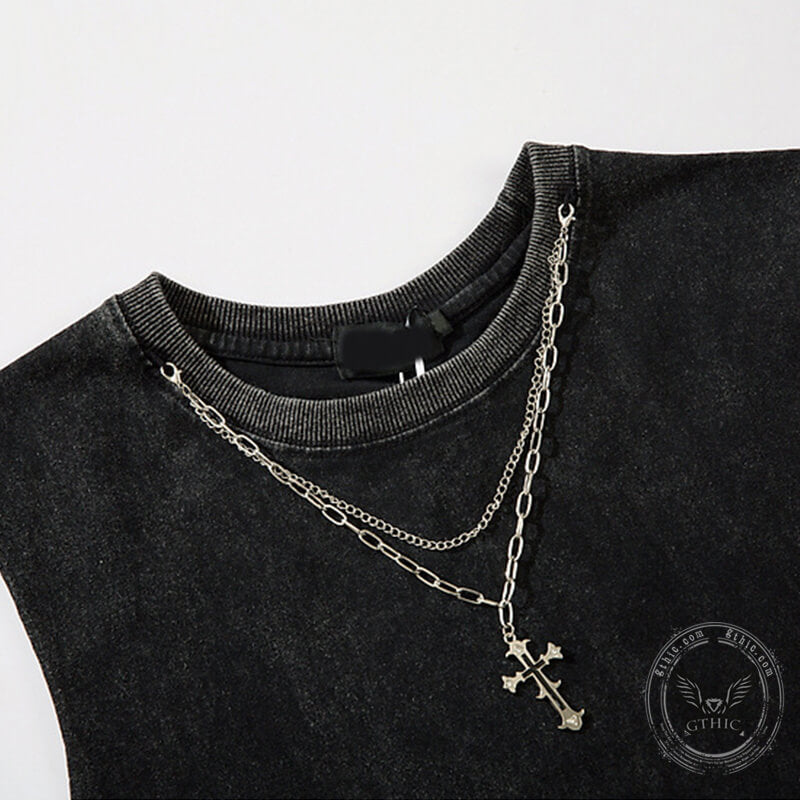 Vintage Cross Rock Star Sleeveless Print Vest | Gthic.com