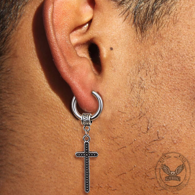 Vintage Cross Stainless Steel Dangle Earrings | Gthic.com