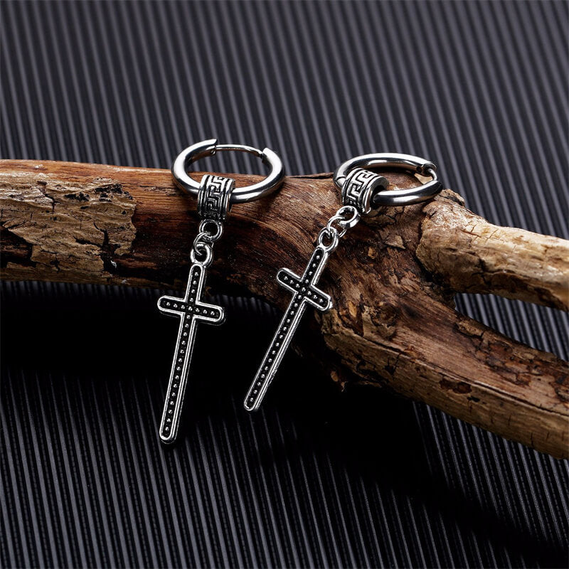 Vintage Cross Stainless Steel Dangle Earrings 03 | Gthic.com