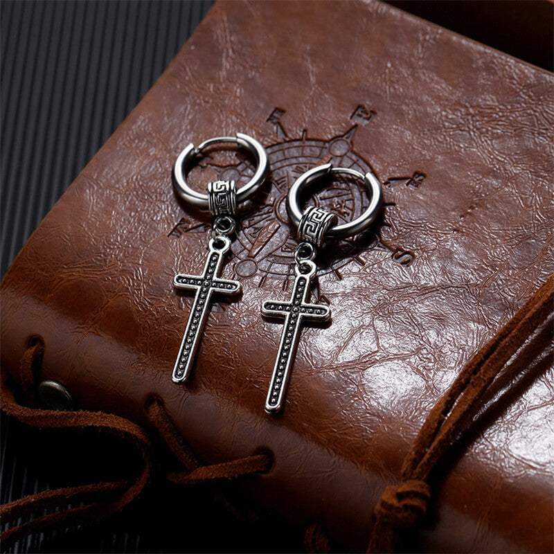 Vintage Cross Stainless Steel Dangle Earrings | Gthic.com