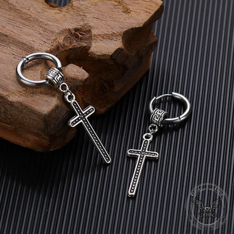Vintage Cross Stainless Steel Dangle Earrings