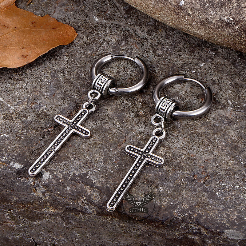 Vintage Cross Stainless Steel Dangle Earrings