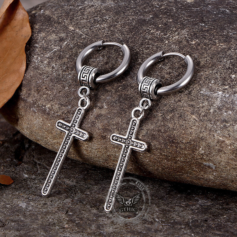 Vintage Cross Stainless Steel Dangle Earrings