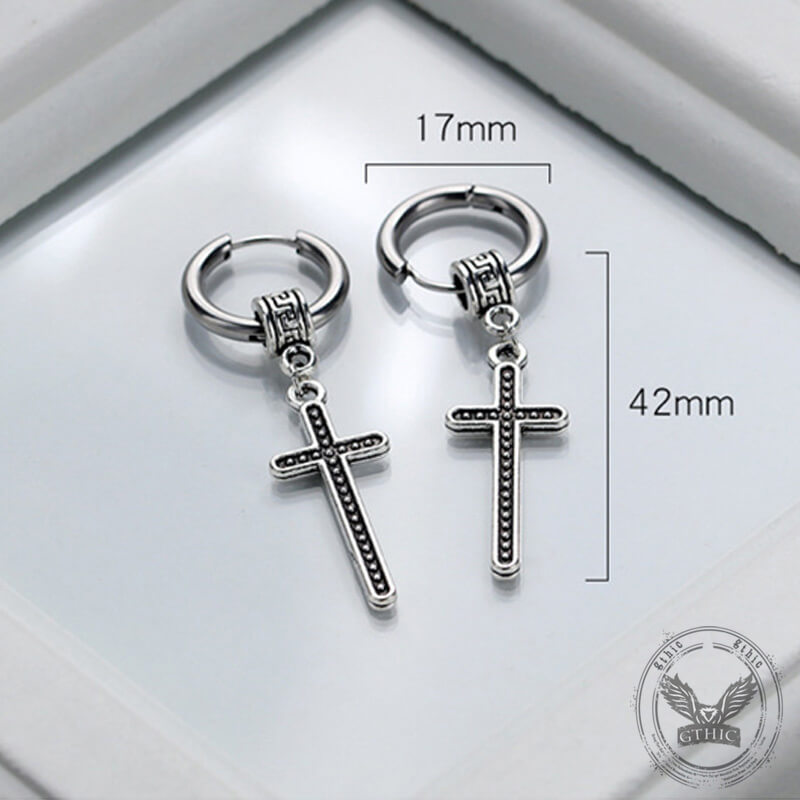 Vintage Cross Stainless Steel Dangle Earrings