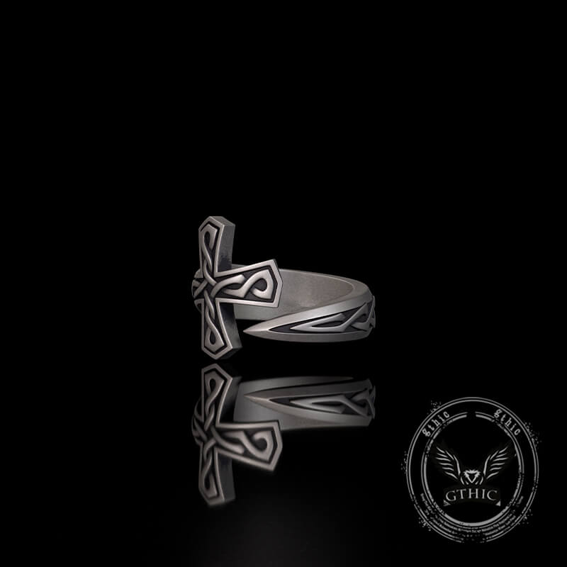 Vintage Cross Sword Sterling Silver Open Ring | Gthic.com