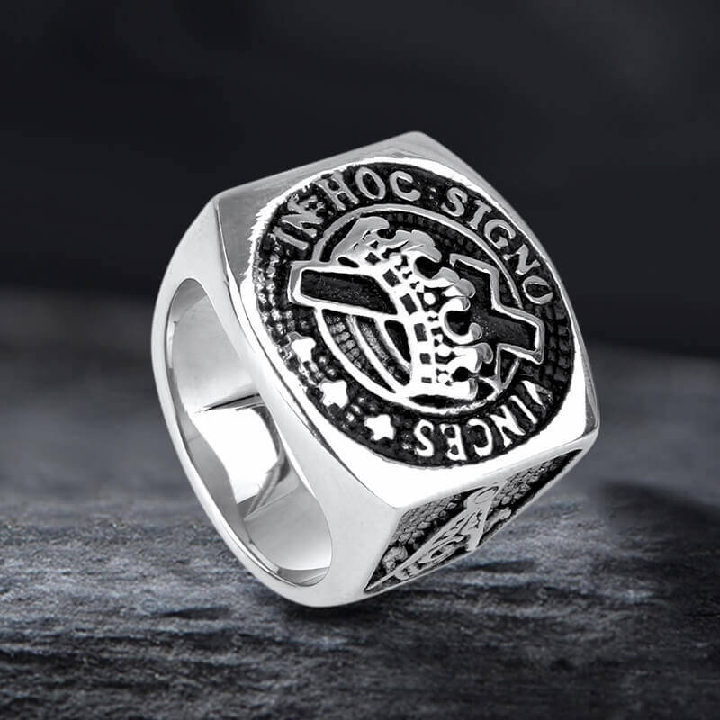 Vintage Crown Cross Stainless Steel Masonic Ring 01 | Gthic.com