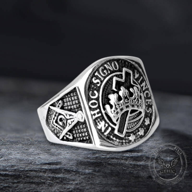 Vintage Crown Cross Stainless Steel Masonic Ring 04 | Gthic.com