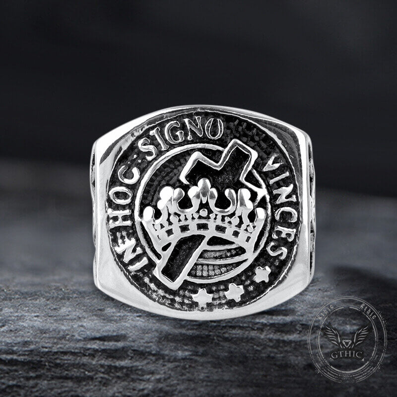 Vintage Crown Cross Stainless Steel Masonic Ring