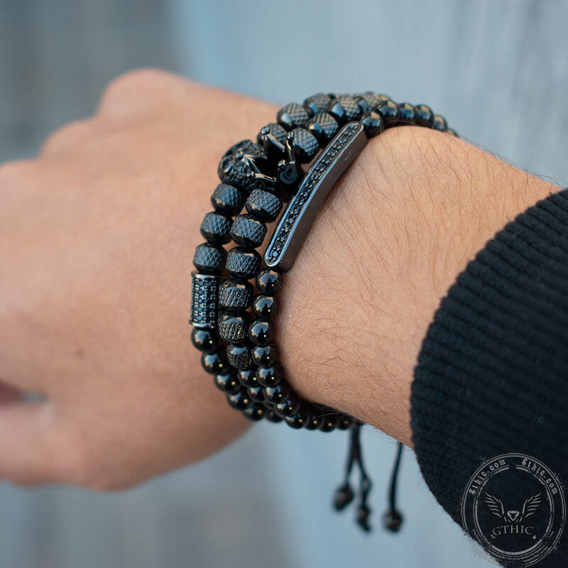 Vintage kroon roestvrij stalen schedel armband set