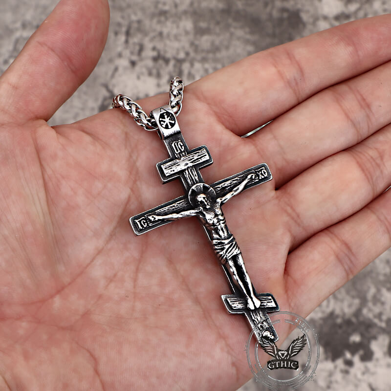 Vintage Crucifixion of Jesus Stainless Steel Cross Pendant