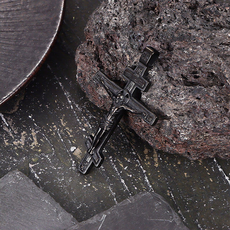 Vintage Crucifixion of Jesus Stainless Steel Cross Pendant