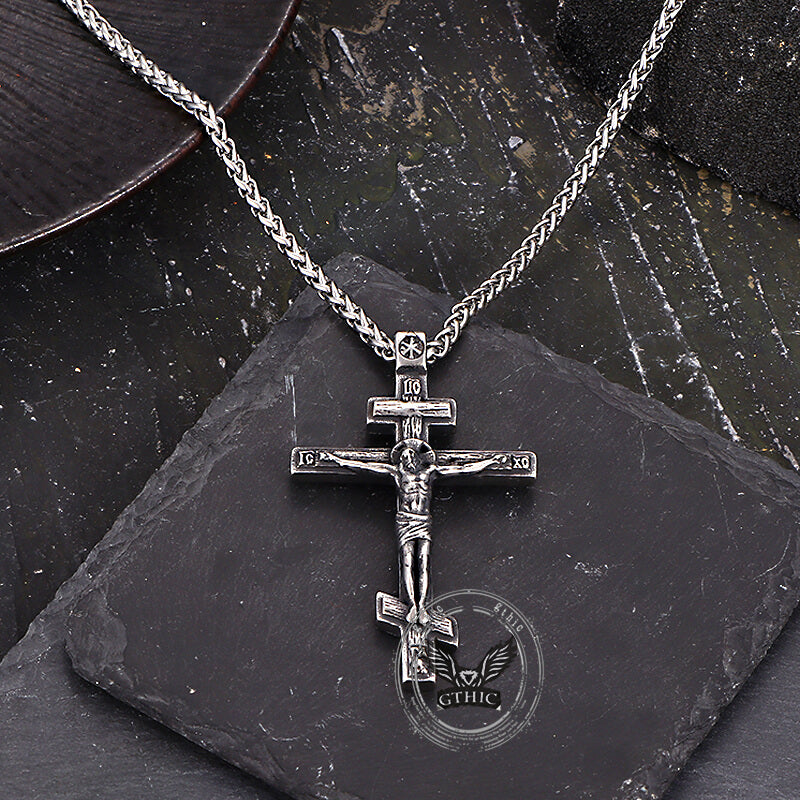 Vintage Crucifixion of Jesus Stainless Steel Cross Pendant