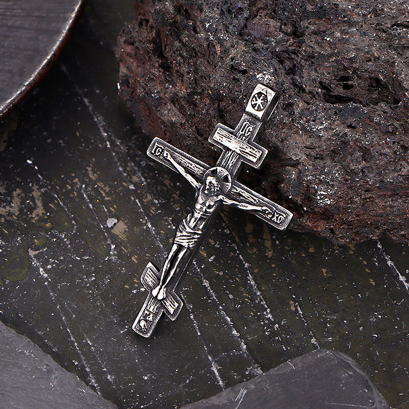 Vintage Crucifixion of Jesus Stainless Steel Cross Pendant