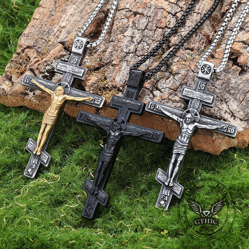 Vintage Crucifixion of Jesus Stainless Steel Cross Pendant | Gthic.com