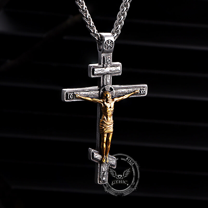 Vintage Crucifixion of Jesus Stainless Steel Cross Pendant