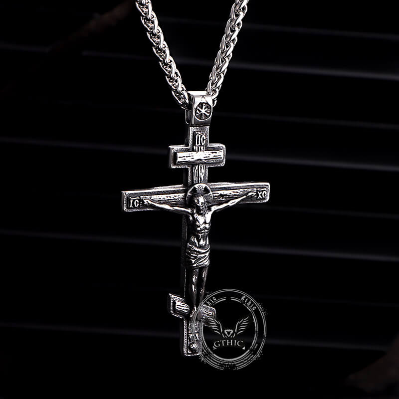 Vintage Crucifixion of Jesus Stainless Steel Cross Pendant