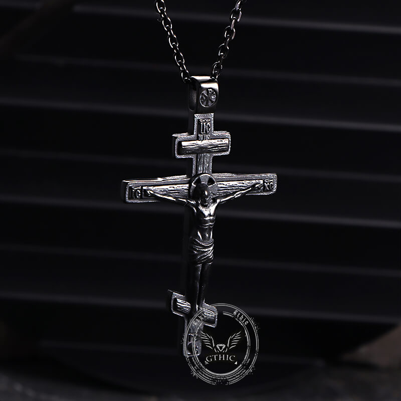 Vintage Crucifixion of Jesus Stainless Steel Cross Pendant
