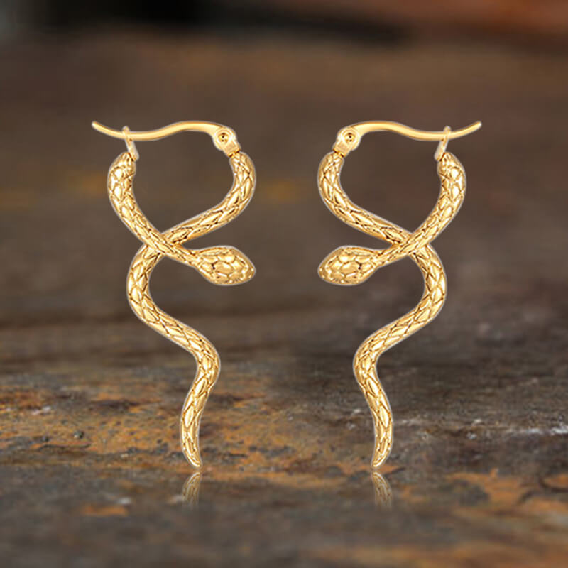 Vintage Curled Snake Stainless Steel Stud Earrings | Gthic.com