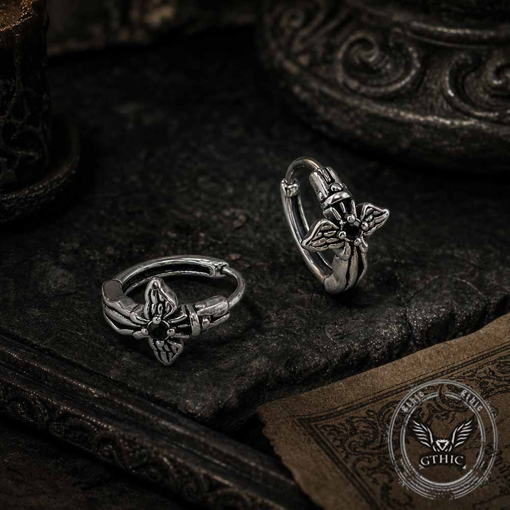 Vintage Curved Sword Cross Stainless Steel Earrings | Gthic.com