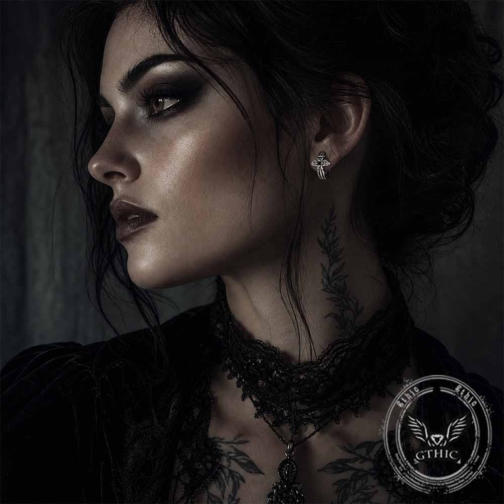 Vintage Curved Sword Cross Stainless Steel Earrings | Gthic.com