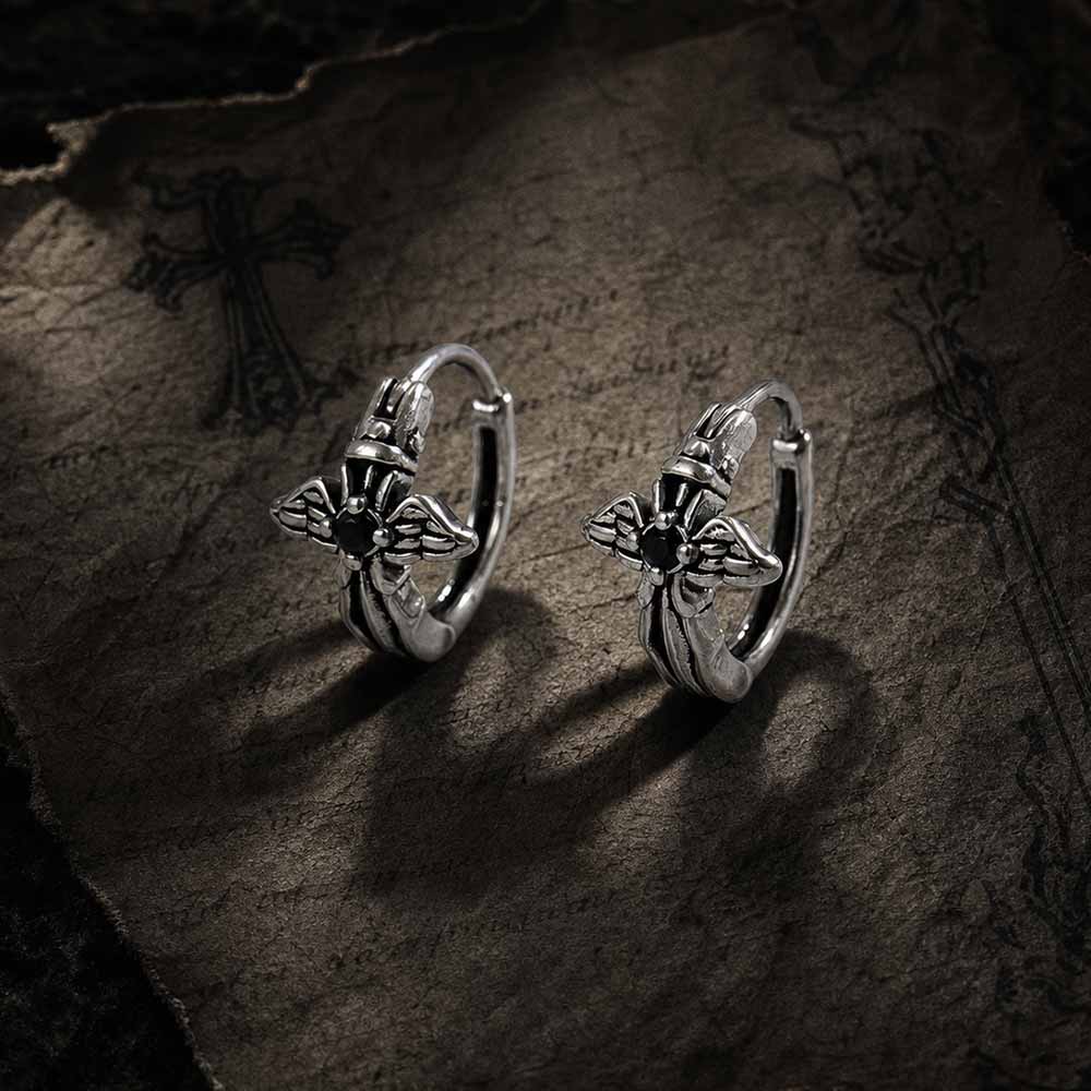 Vintage Curved Sword Cross Stainless Steel Earrings