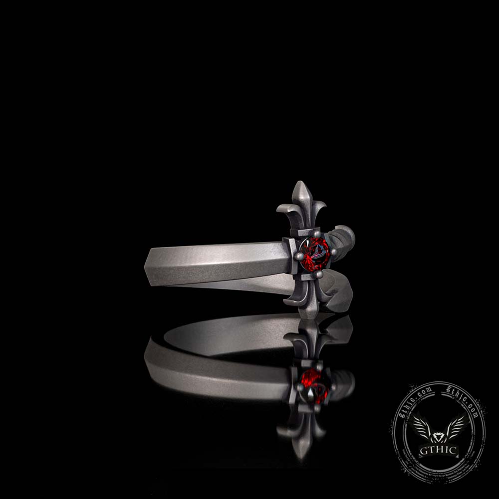 Vintage Curved Sword Gem Sterling Silver Ring | Gthic.com